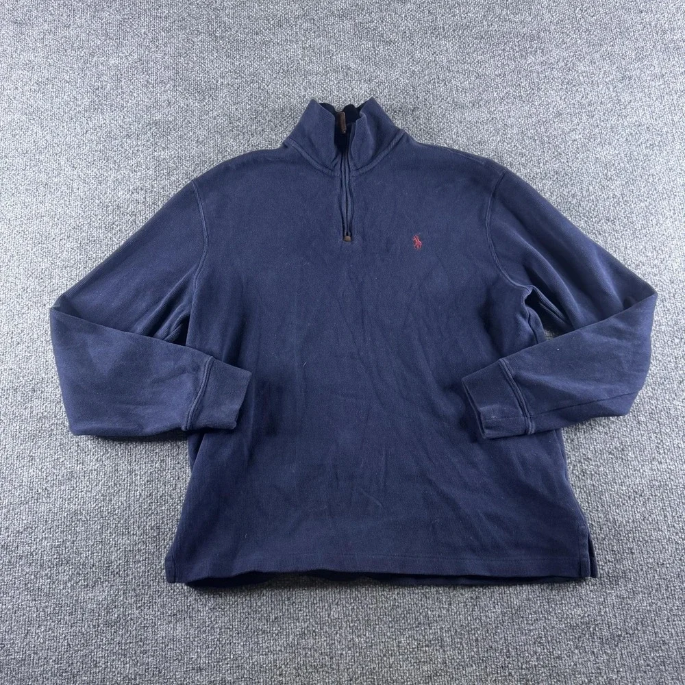 Polo Ralph Lauren Sweater Mens M Blue 1/4 Zip Mock Neck Cotton Knit Pullover